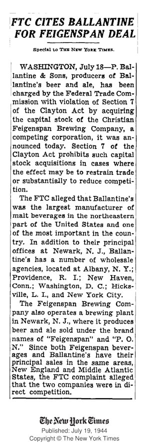 FTC Cites Ballantine for Feigenspan Deal
July 19, 1944
The New York Times
