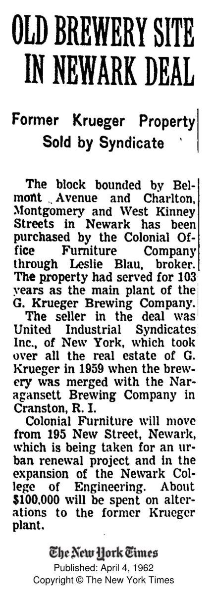 19620404 - Old Brewery Site in Newark Deal
April 4, 1962
The New York Times
