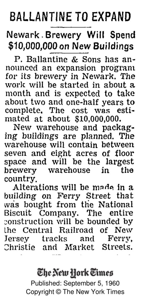 Ballantine To Expand
September 5, 1960
The New York Times
