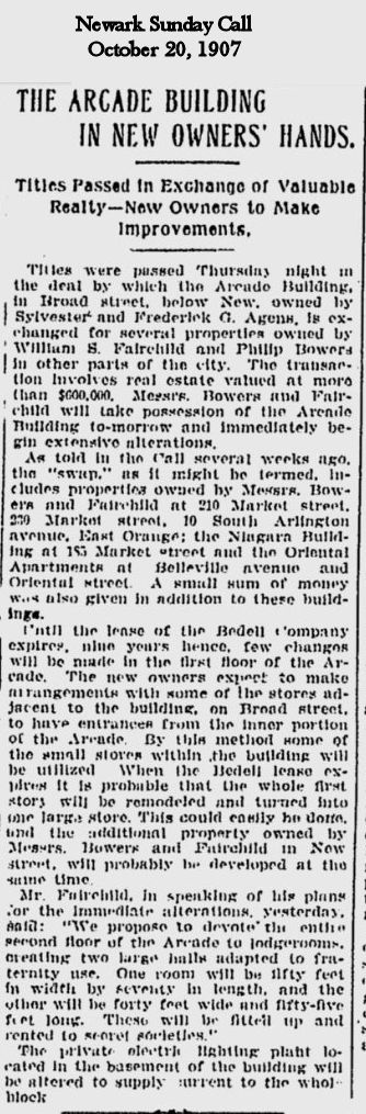 The Arcade Building in New Owners' Hands
October 20, 1907
