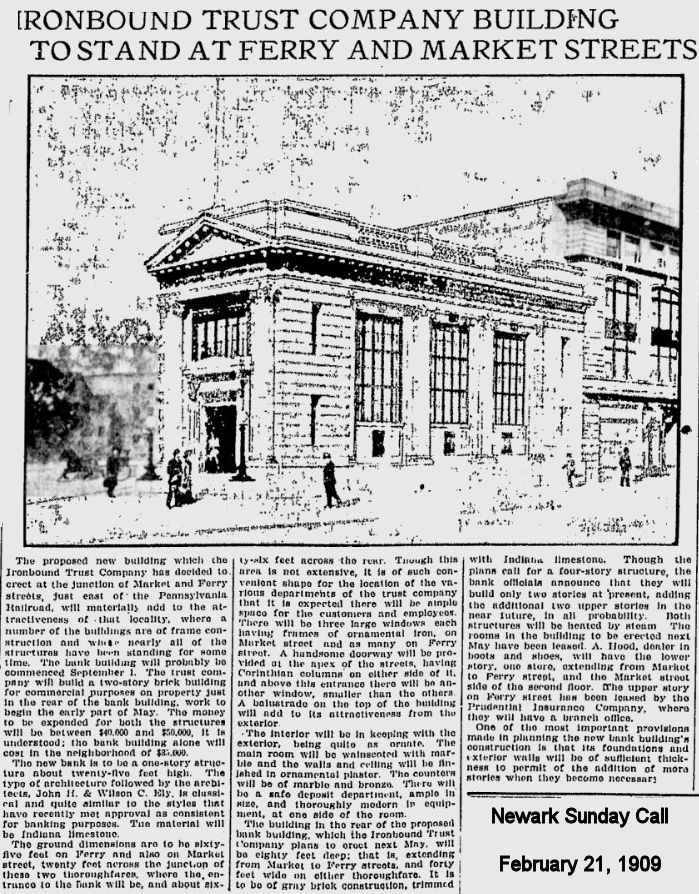 Ironbound Trust Company Building to Stand at Ferry & Market Streets
1909
