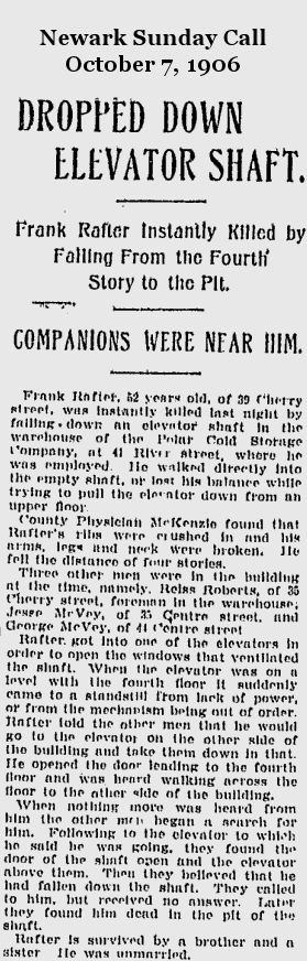 Dropped Down Elevator Shaft
October 7, 1906
