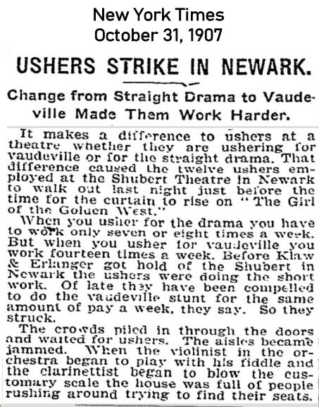 Ushers Strike in Newark
October 31, 1907
