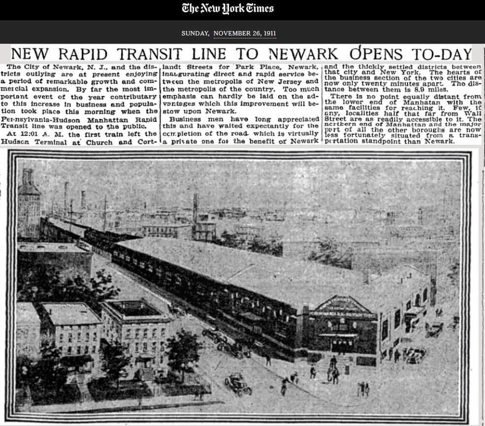 New Rapid Transit Line to Newark Opens To-Day
November 26, 1911
