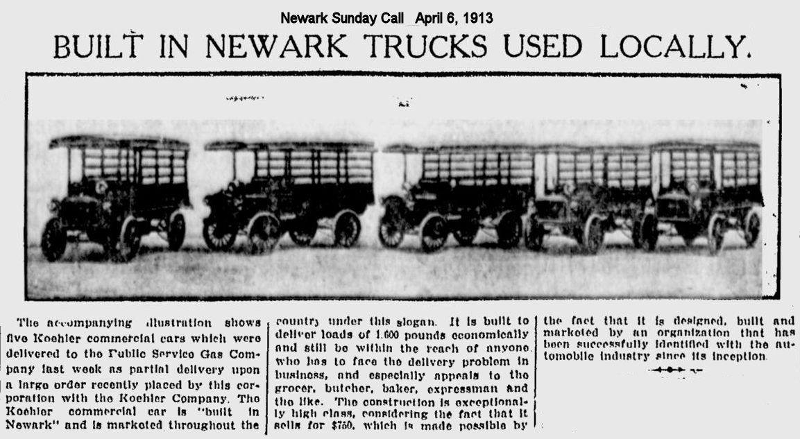 Built in Newark Trucks used Locally
1913
