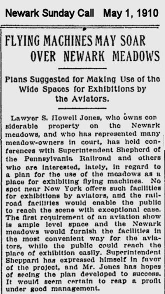 Flying Machines May Soar Over Newark Meadows
May 1, 1910
