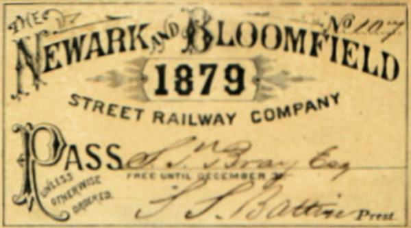 Newark & Bloomfield Street Railway Company Rail Pass

